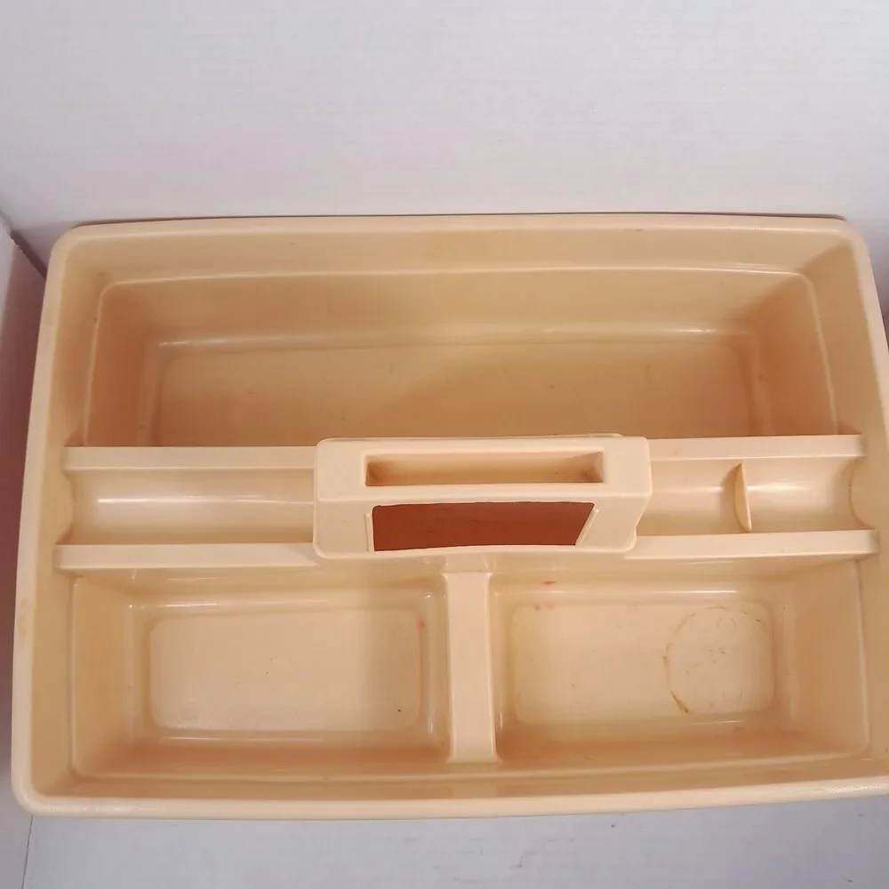Vintage Rubbermaid 3154 Divided Storage Roughneck Carry Caddy toolbox USA almond